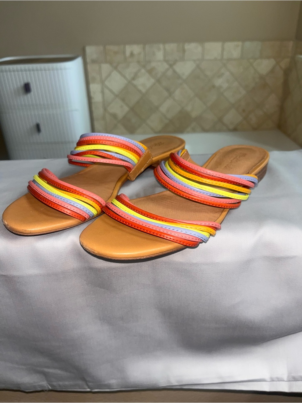 Madewell Multicolor Braided-Strap Slide Sandals - Tan Footbed